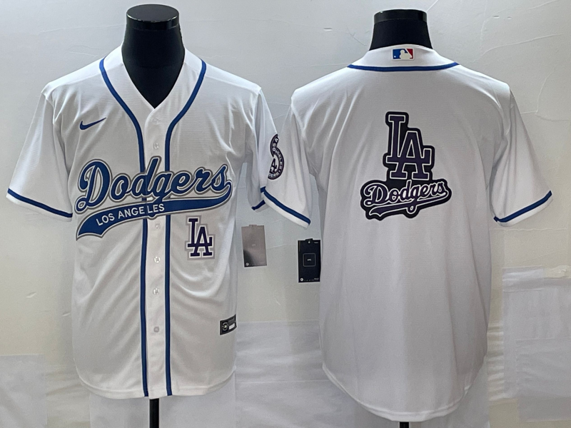 Men's Los Angeles Dodgers White Team Big Logo With Patch Cool Base Stitched Baseball Jersey Men's Los Angeles Dodgers White Team Big Logo With Patch Cool Base Stitched Baseball Jersey